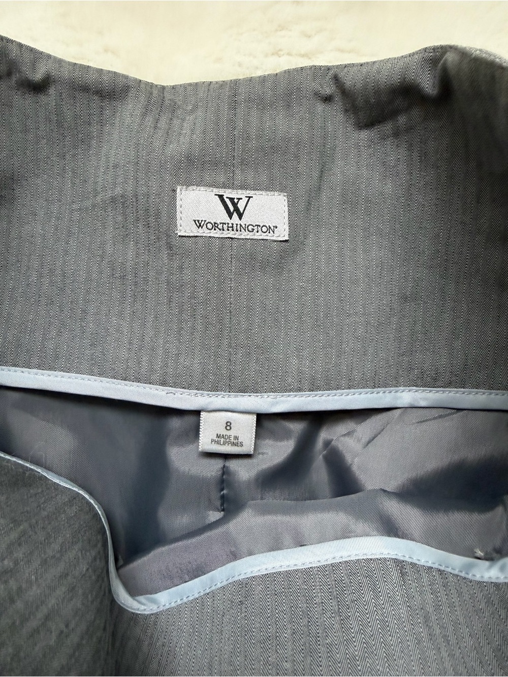 Victorian Style Worthington High Waist Midi Gray Pencil Skirt with Black Trim-8 - Picture 5 of 15